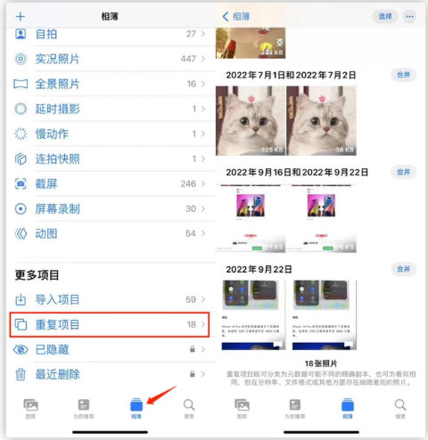 密云苹果手机维修分享iOS 16 中相册重复项目功能使用方法 